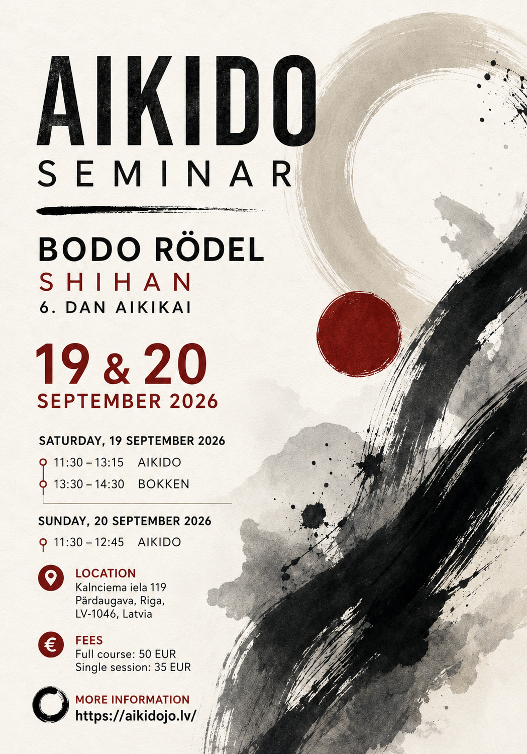 Aikido seminārs ar Bodo Rödel Shihan 2026. gada 19. un 20. septembrī Rīgā